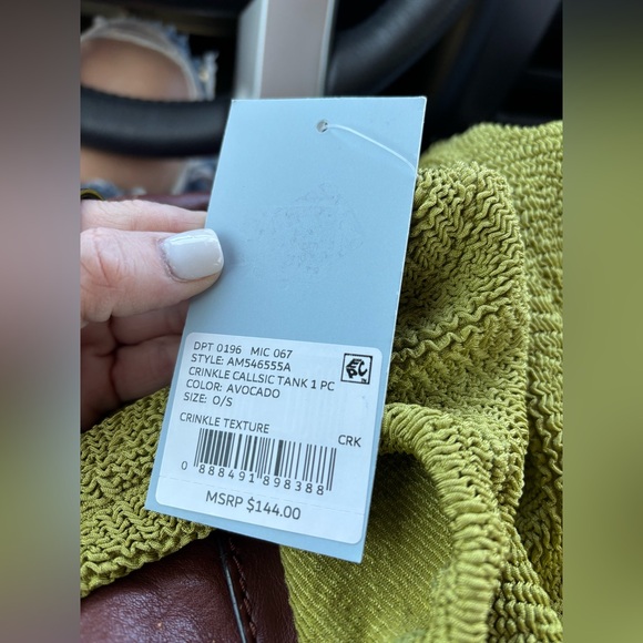 NWT Antonio Melani Crinkle Classic Square Neck Tank 1-Piece Swimsuit in Avocado - Picture 5 of 5